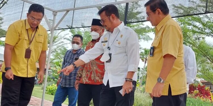 Menteri Pertanian Syahrul Yasin Limpo (tengah) saat melakukan kunjungan kerja di Kabupaten Gresik, Jatim, Selasa (10/5/2022). (MASAPNEWS/ANT)