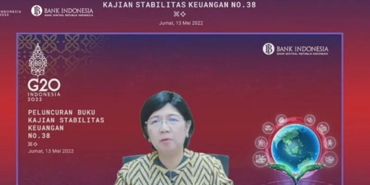Tangkapan layar Deputi Gubernur Senior Bank Indonesia Destry Damayanti dalam Peluncuran Buku Kajian Stabilitas Sistem Keuangan, Jumat (13/5/2022). (MASAPNEWS/ANT)