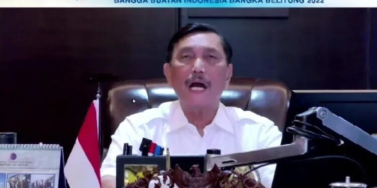 Tangkapan layar Menko Kemaritiman dan Investasi Luhut Binsar Pandjaitan dalam Peluncuran Gerakan Nasional Bangga Buatan Indonesia Bangka Belitung 2022. (MASAPNEWS/ANT/Youtube Kementerian Perdagangan)