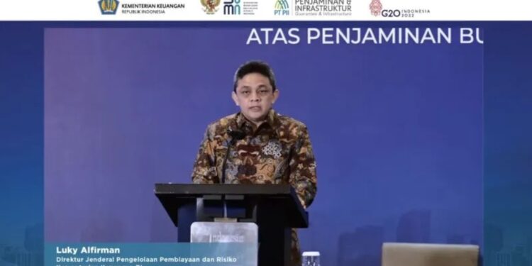 Direktur Jenderal Pengelolaan Pembiayaan dan Risiko Kemenkeu Luky Alfirman dalam Workshop Implementasi Pengelolaan Risiko Keuangan Negara di Jakarta, Selasa (14/6/2022). (MASAPNEWS/ANT)