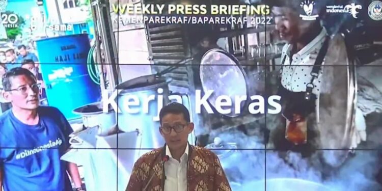 Tangkapan virtual Menteri Pariwisata dan Ekonomi Kreatif Sandiaga Uno dalam Weekly Press Briefing Jakarta, Senin (27/6/2022). (MASAPNEWS/ANT)