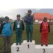 Kepala Bidang Pembinaan Kepemudaan dan Olahraga di Disdikpora Kabupaten Gumas, Siren bersama Gresia Nataka, Devila Anjelia Andhila dan lainnya para juara cabang olahraga atletik lempar cakram putri. (IST)