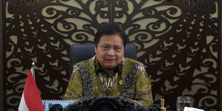 Menteri Koordinator Bidang Perekonomian Airlangga Hartarto dalam sebuah webinar, Jumat (1/7/2022). (Humas Kemenko Ekonomi)