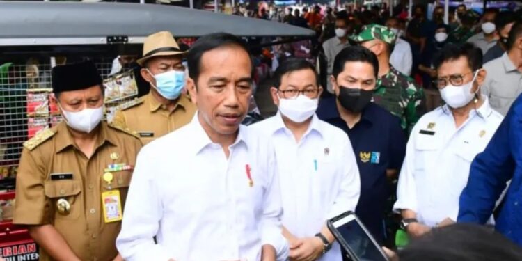 Presiden Joko Widodo berbicara kepada wartawan usai membagikan Program Keluarga Harapan (PKH) dan mengecek harga bahan pokok di Pasar Sukamandi, Kabupaten Subang, Jawa Barat, Selasa (12/7/2022). (MASAPNEWS/ANT/HO-Biro Pers Sekretariat Kepresidenan)