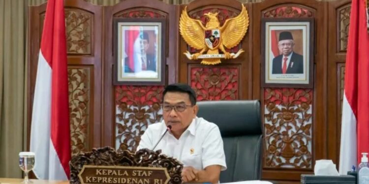 Kepala Staf Kepresidenan Moeldoko menerima Courtesy Call Duta Besar Vietnam untuk Indonesia Ta Van Thong secara daring di Gedung Bina Graha, Jakarta, Selasa (12/7/2022). (MASAPNEWS/ANT/HO-KSP)