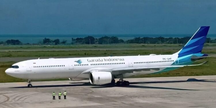 Pesawat Garuda Indonesia berada di Bandara Internasional Kulonprogo, Yogyakarta. (MASAPNEWS/ANT)