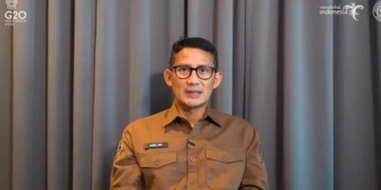 Tangkapan virtual Menteri Pariwisata dan Ekonomi Kreatif Sandiaga Uno dalam seminar nasional Tourism Working Group seri 2, Jakarta, Kamis (28/7/2022). (MASAPNEWS/ANT)