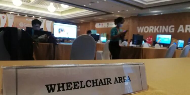 "Wheelchair Area" di Media Centre ASEAN Para Games 2022 yang disediakan bagi penyandang difabel yang menggunakan kursi roda. (MASAPNEWS/ANT)