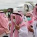 Jamaah haji asal Kotawaringin Timur saat tiba di Bandara Haji Asan Sampit, Minggu (31/7/2022). (ANT/IST)