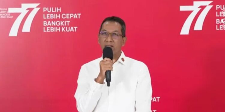 Tangkapan layar Kepala Sekretariat Presiden, Heru B Hartono, memberikan keterangan pers Bulan Kemerdekaan 2022 yang disaksikan secara virtual, Senin (1/8/2022) (MASAPNEWS/ANT)