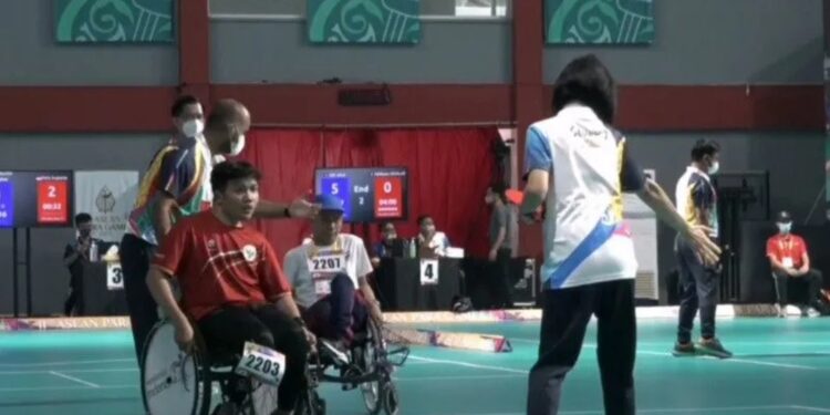 Tim Boccia Indonesia sedang bertanding di Fakultas Keolahragaan (FKOR) UNS Solo, Minggu (31/7/2022). (MASAPNEWS/ANT)