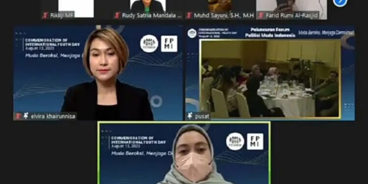 Tangkapan layar - Direktur Eksekutif Perkumpulan untuk Pemilu dan Demokrasi (Perludem) Khoirunnisa Nur Agustyati (bawah) dalam diskusi publik Forum Politisi Muda Indonesia secara daring, sebagaimana dipantau di Jakarta, Jumat (12/8/2022). (MASAPNEWS/ANT)