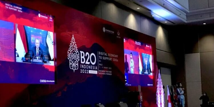 Pertemuan G20 bertajuk “ B20 Indonesia Digital Economy to Support SDGs” di Nusa Dua, Badung, Bali, Senin (8/8/2022). (MASAPNEWS/ANT)