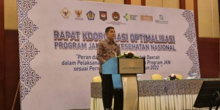 Deputi II KSP Abetnego Tarigan pada acara sosialisasi Peraturan Mendagri Nomor 84 Tahun 2022 tentang Pedoman Penyusunan APBD Tahun 2023 untuk Jaminan Sosial Ketenagakerjaan dan JKN di Jakarta, Rabu (2/11/2022). (MASAPNEWS/ANT/HO-KSP)
