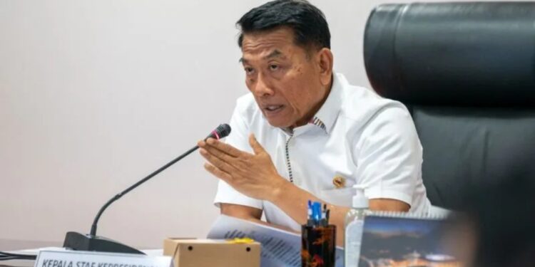 Kepala Staf Kepresidenan Moeldoko saat memimpin rakor terkait stok beras nasional bersama Kementan, Kemendag, Bulog, dan Badan Pangan Nasional, di Jakarta, Rabu (14/12/2022). (MASAPNEWS/ANT/HO-KSP)