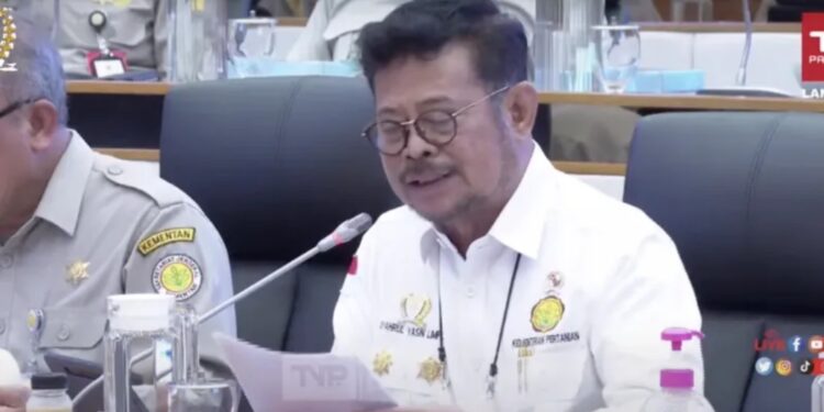 Tangkapan layar Menteri Pertanian Syahrul Yasin Limpo dalam rapat kerja dengan Komisi IV DPR di Jakarta, Senin (16/1/2023). (MASAPNEWS/ANT)