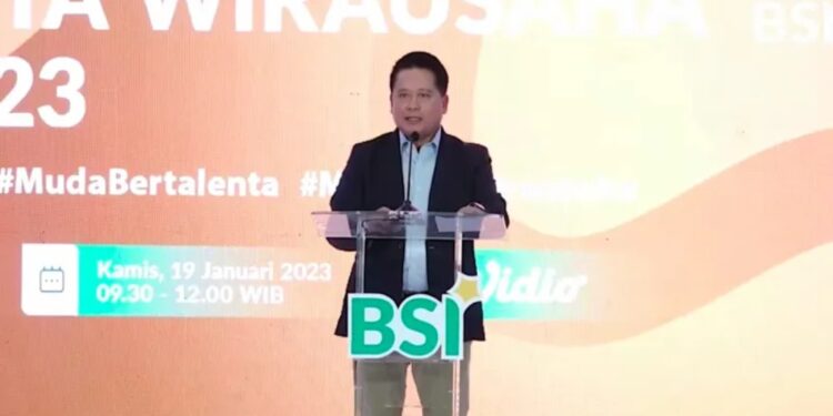 Tangkapan virtual Direktur Utama Bank Syariah Indonesia (BSI) Hery Gunadi dalam peluncuran Program Talenta Wirausaha BSI 2023 di Gedung Smesco, Jakarta, Kamis (19/01/2023). (MASAPNEWS/ANT)