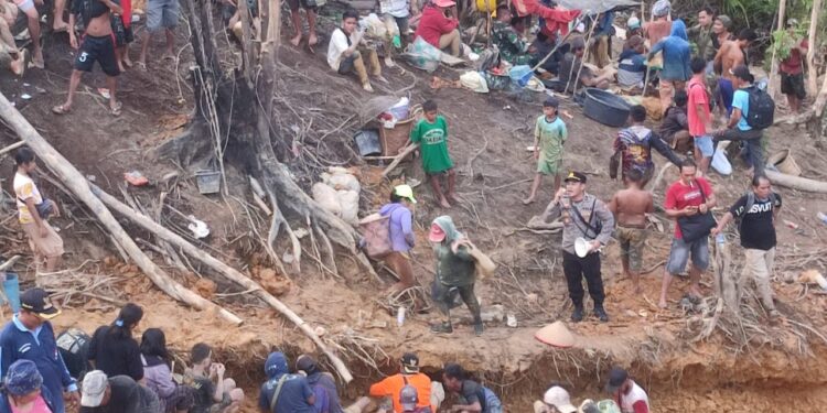 Warga beramai-ramai menggali bongkahan batu di Bukit Naga Desa Sumur Mas Kecamatan Tewah Kabupaten Gunung Mas (Gumas) Kalimantan Tengah, Sabtu (14/1/2023). (MASAPNEWS/HY)