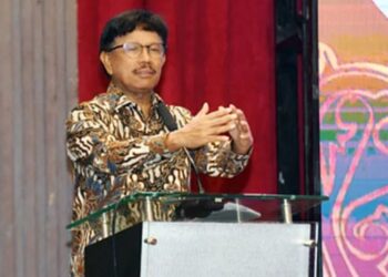 Menkominfo Johnny G Plate dalam Konvensi HPN 2023 di Grand Mercure Maha Cipta Medan Angkasa, Medan, Sumatera Utara, Rabu (8/2/2023). (MASAPNEWS/ANT/HO-Kemkominfo)