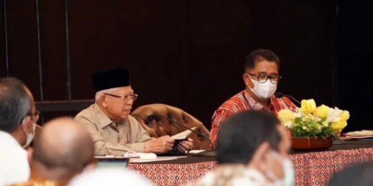 Wakil Presiden Ma’ruf Amin saat memimpin langsung Rapat Koordinasi Percepatan Penurunan Stunting di Sulawesi Barat, Kamis (23/2/2023). (MASAPNEWS/ANT/HO-BPMI Setwapres)