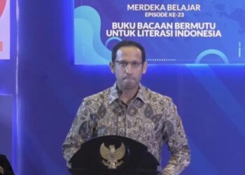 Menteri Pendidikan, Kebudayaan, Riset dan Teknologi Nadiem Anwar Makarim dalam Peluncuran Merdeka Belajar Episode ke-23 di, Jakarta, Senin (27/2/2023). (MASAPNEWS/ANT)