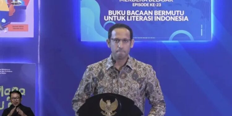 Menteri Pendidikan, Kebudayaan, Riset dan Teknologi Nadiem Anwar Makarim dalam Peluncuran Merdeka Belajar Episode ke-23 di, Jakarta, Senin (27/2/2023). (MASAPNEWS/ANT)