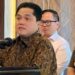 Menteri Badan Usaha Milik Negara (BUMN) Erick Thohir dalam jumpa pers "Penyerahan Pengelolaan Asset Perkara Jiwasraya dari Kejaksaan Agung RI kepada Kementerian BUMN" bersama Jaksa Agung ST Burhanuddin, di Jakarta, Senin (6/3/2023). (MASAPNEWS/ANT)