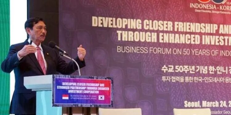 Menko Kemaritiman dan Investasi Luhut Binsar Pandjaitan dalam Business Forum on 50 Years of Indonesia-Korea Relations di Seoul, Korea Selatan, Jumat (24/3/2023). (MASAPNEWS/ANT/HO-Kemenko Kemaritiman dan Investasi)