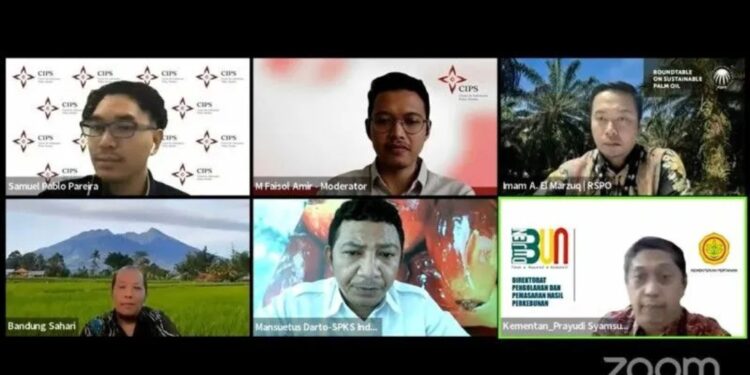 Tangkapan layar - Diskusi lembaga CIPS tentang harmonisasi ISPO dan RSPO yang digelar secara daring, Jumat (31/3/2023). (MASAPNEWS/ANT)