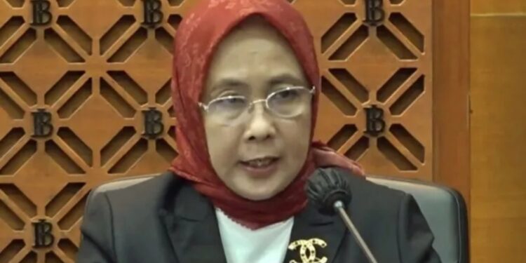 Deputi Gubernur Bank Indonesia Aida S Budiman memberikan pemaparan saat Pengumuman Hasil Rapat Dewan Gubernur (RDG) di Jakarta, Selasa (18/4/2023). (MASAPNEWS/ANT)