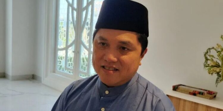 Menteri BUMN Erick saat ditemui di Tapos, Depok, Jawa Barat, Sabtu (22/4/2023). (MASAPNEWS/ANT)