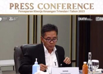 Direktur Mikro BRI Supari memaparkan perkembangan UMKM di Indonesia, Jakarta, Kamis (27/4/2023) (MASAPNEWS/ANT)