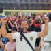 Salah satu suporter Timnas Indonesia yang datang langsung dari Jakarta, Topan (Cupink Topan) yang secara khusus memberikan dukungan pada timnas melawan Thailand pada final SEA Games 2023 di Olympic Stadium Phnom Penh, Selasa (16/5/2023). (MASAPNEWS/ANT)