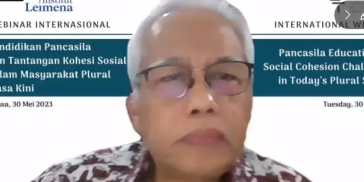 Tangkapan layar - Dewan Pengarah Badan Pembinaan Ideologi Pancasila (BPIP) Amin Abdullah pada acara seminar berbasis daring (webinar) internasional dalam memperingati Hari Lahir Pancasila yang diikuti secara daring di Jakarta, Selasa malam (30/5/2023). (MASAPNEWS/ANT)