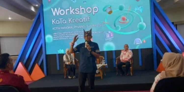 Menteri Pariwisata dan Ekonomi Kreatif Uno saat menghadiri workshop kabupaten/kota kreatif (KaTa Kreatif) Indonesia 2023 di Pangkalpinang, Sabtu. (MASAPNEWS/ANT)