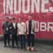 Pelatih timnas Indonesia Indra Sjafri (kiri), Wakil Ketua Umum PSSI Zainudin Amali (kedua dari kiri), dan Sekretaris Jenderal PSSI Yunus Nusi (kedua dari kanan) berpose setelah acara peluncuran bus timnas di Stadion Utama Gelora Bung Karno, Jakarta, Minggu (18/6/2023). (MASAPNEWS/ANT)