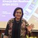 Menteri Keuangan Sri Mulyani bersiap memberikan keterangan kepada media hasil Kinerja dan Realisasi Anggaran Pendapatan dan Belanja Negara (APBN) 2023 di Kantor Kementerian Keuangan, Jakarta, Selasa (2/1/2024). (MASAPNEWS/ANT)