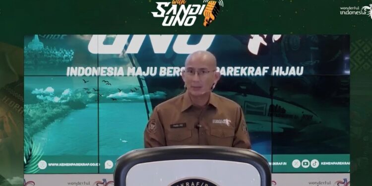 Menteri Pariwisata dan Ekonomi Kreatif (Menparekraf) Sandiaga Salahuddin Uno saat acara Weekly Brief with Sandi Uno di Jakarta, Rabu (10/1/2024). (MASAPNEWS/ANT)