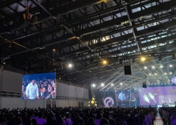 Prabowo Subianto, Erick Thohir, hingga Menag Yaqut disambut meriah pada perayaan Natal BUMN di JCC Senayan, Jakarta, pada Senin (15/1/2024). (MASAPNEWS/ANT)