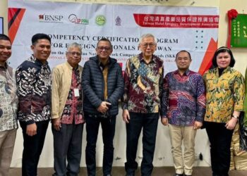 Ketua BNSP Syamsi Hari menghadiri penandatanganan nota kesepahaman LSP PPHI dengan THIDA di kantor THIDA, Taipei, Taiwan, Jumat (1/3/2024). (MASAPNEWS/ANT/HO-BNSP)