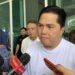 Menteri BUMN Erick Thohir menjawab pertanyaan wartawan setelah menghadiri acara peluncuran logo baru BTN, di Indonesia Arena, Jakarta, Minggu (3/3/2024). (MASAPNEWS/ANT)