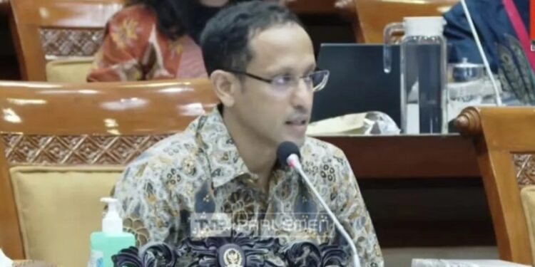 Tangkapan layar Menteri Pendidikan, Kebudayaan, Riset, dan Teknologi Nadiem Anwar Makarim dalam Rapat Kerja (Raker) bersama DPR RI di Jakarta, Rabu (6/3/2024). (MASAPNEWS/ANT)