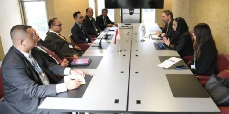 Menteri Komunikasi dan Informatika Budi Arie Setiadi (baris ketiga sebelah kiri) saat menghadiri pertemuan bilateral dengan Digital Cooperation Organization (DCO) di Jenewa, Swiss, Senin (27/5/2024) (MASAPNEWS/ANT/HO-Kemenkominfo)