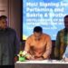 Penandatanganan kerjasama Pertamina dan Bakrie Group untuk pengembangan Infrastruktur Shared Hub di IKN oleh Direktur Utama PT Pertamina Nicke Widyawati (kanan) dan CEO Bakrie and Brothers Anindya Bakrie (dua dari kiri) di Jakarta, Selasa (26/3/2024). (MASAPNEWS/ANT/HO-Pertamina)
