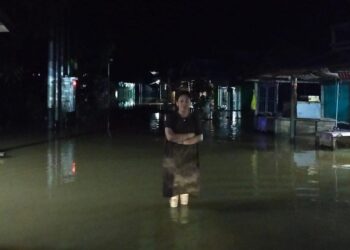 Legislator Kabupaten Gumas Sahriah saat memantau banjir di Kelurahan Tumbang Rahuyan Kecamatan Rungan Hulu, Minggu (24/11/2024). (IST)