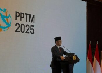 Menteri Luar Negeri RI Sugiono berbicara dalam acara Pernyataan Pers Tahunan Menteri Luar Negeri RI (PPTM) 2025 di Jakarta, Jumat (10/1/2025). (MASAPNEWS/ANT)