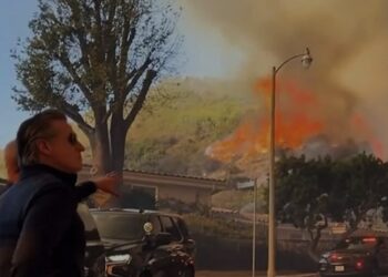 Sejumlah warga mengamati api yang melahap hutan dan lahan di Los Angeles, California, Kamis (9/1/2025). (MASAPNEWS/ANT)