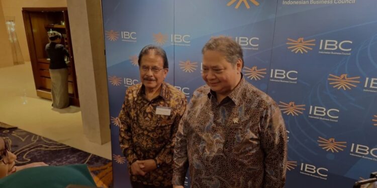 Menteri Koordinator Bidang Perekonomian Airlangga Hartarto usai menghadiri IBC Business Competitiveness Outlook 2025 di Jakarta, Senin (13/1/2025) (MASAPNEWS/ANT)