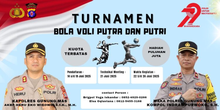 Polres Gunung Mas Gelar Turnamen Voli Akbar Sambut Hari Bhayangkara ke-79
